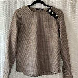 Zara Basic Houndstooth Blouse with Faux Pearls